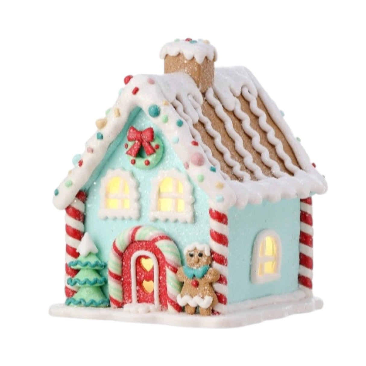 Pastel Gingerbread House with LED Light – 5"
