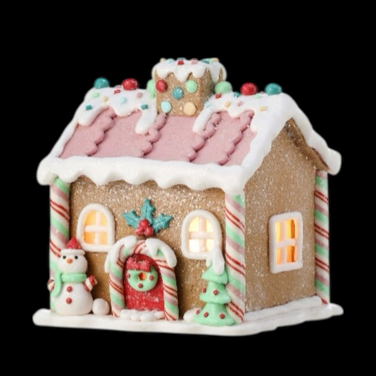 Pastel Gingerbread House with LED Light – 5"