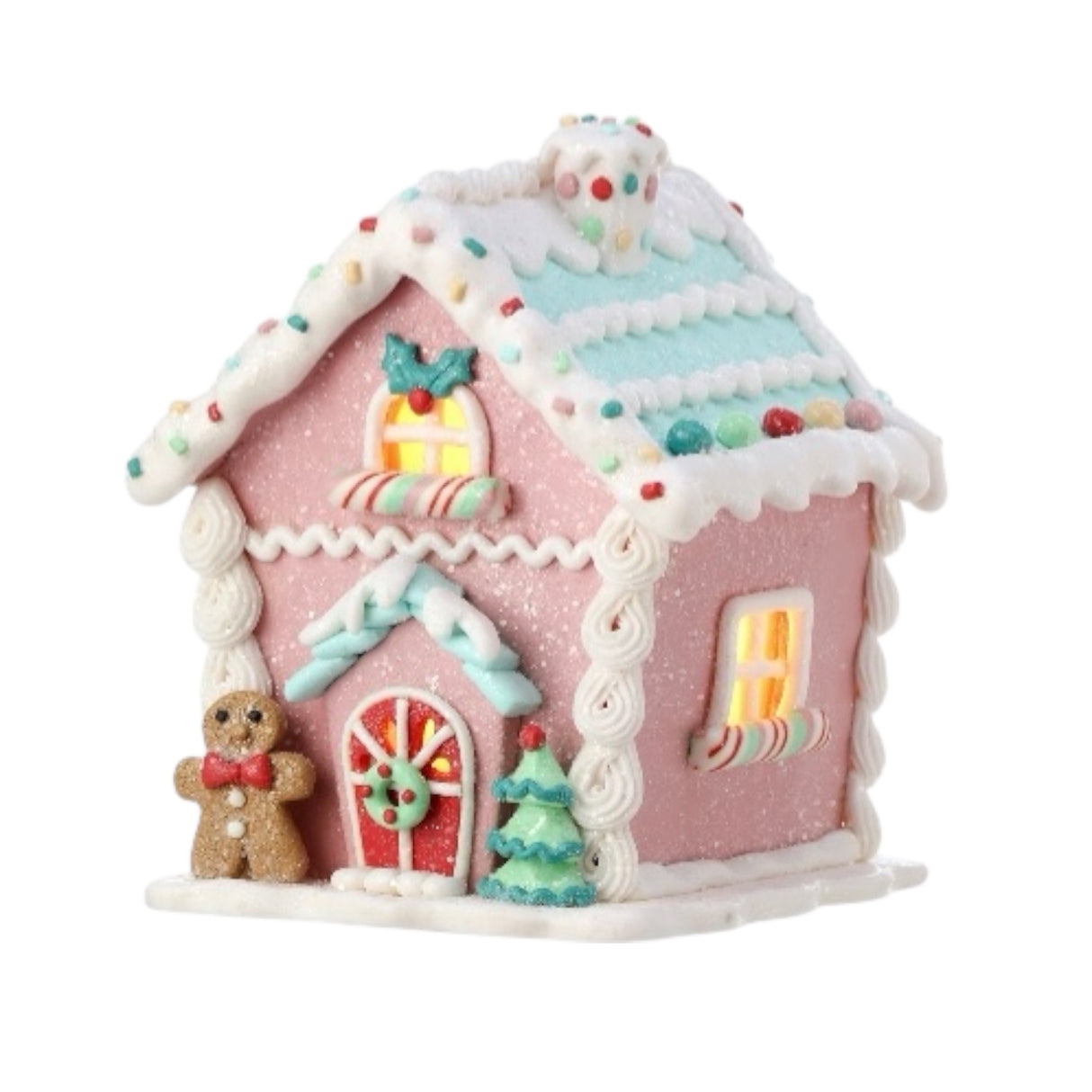 Pastel Gingerbread House with LED Light – 5"