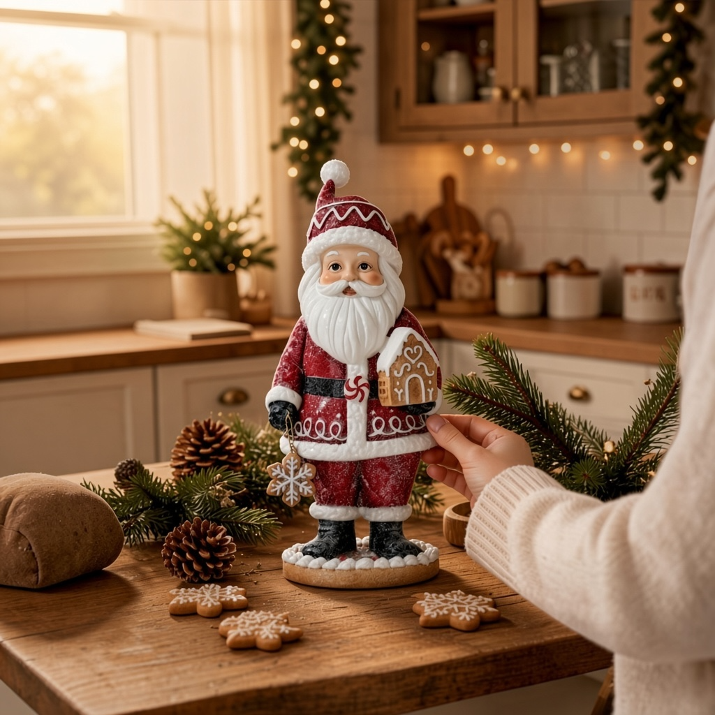 10" Gingerbread Santa with Gingerbread House Figurine