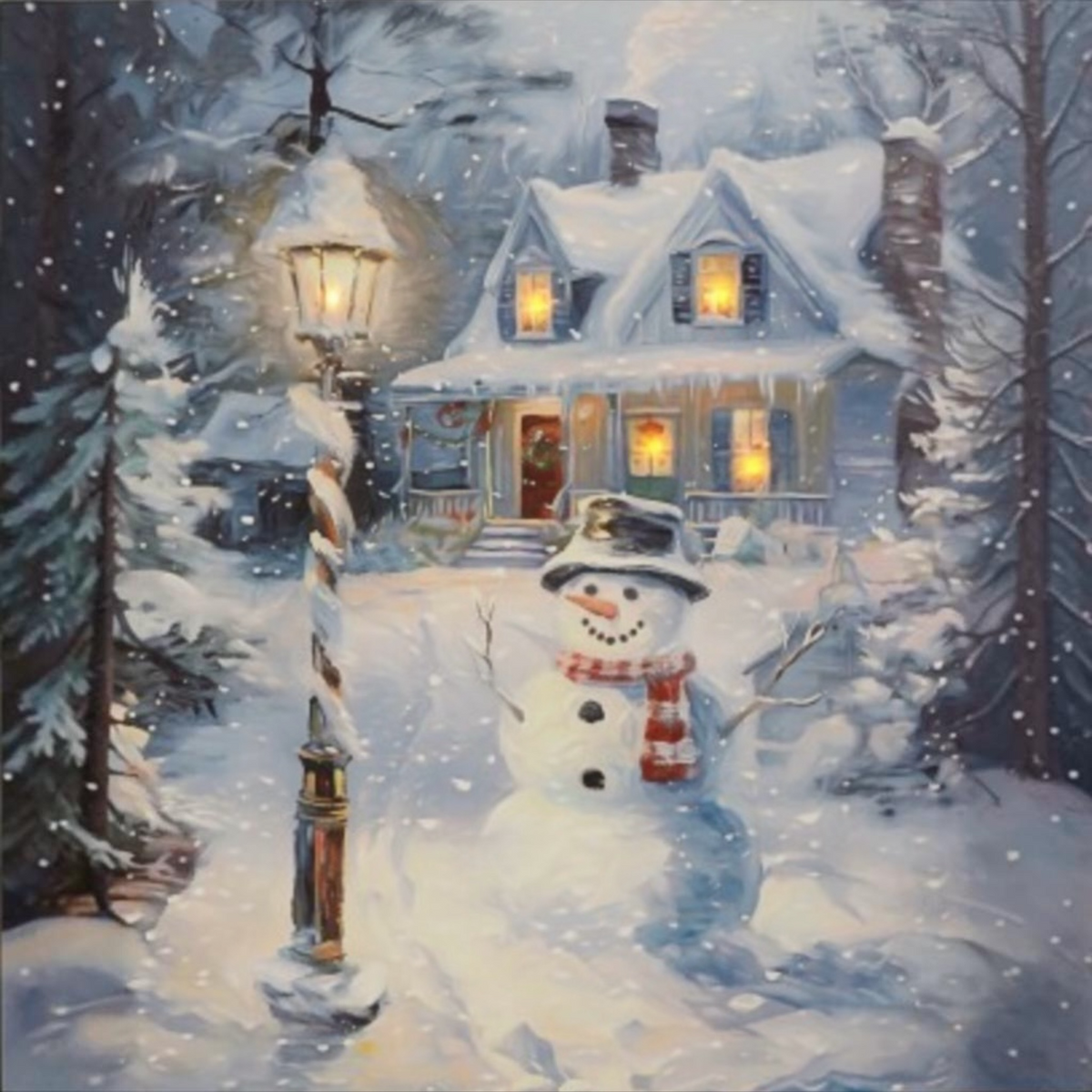18” x 24” LED Snowman & Cozy Cottage Canvas Wall Art