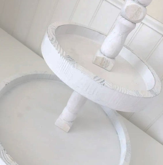 Round Tiered Tray – Distressed White Finish, 15" Base