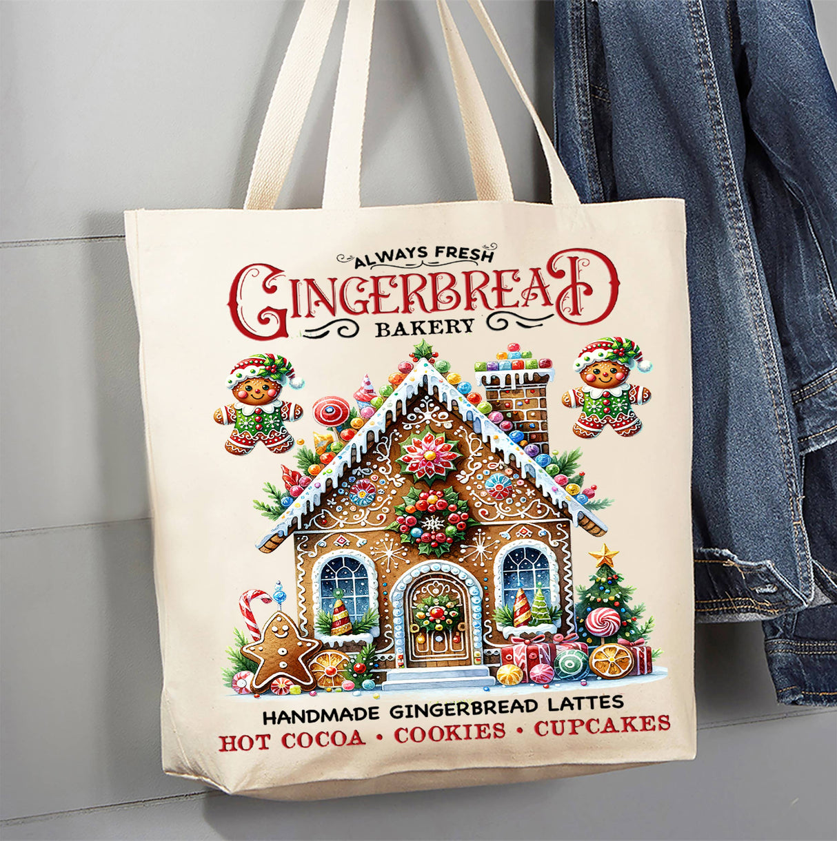 Christmas Gingerbread Bakery House Canvas Tote Bag