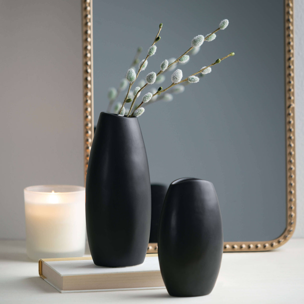 Modern Matte Black Vase Set