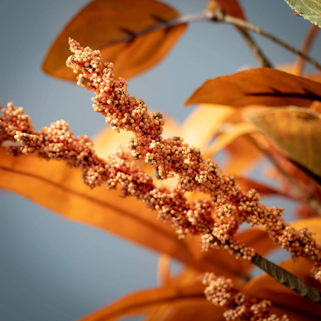 Fall Leaf & Seed Pick – Autumn Faux Stem in Sunset Hues (21″)