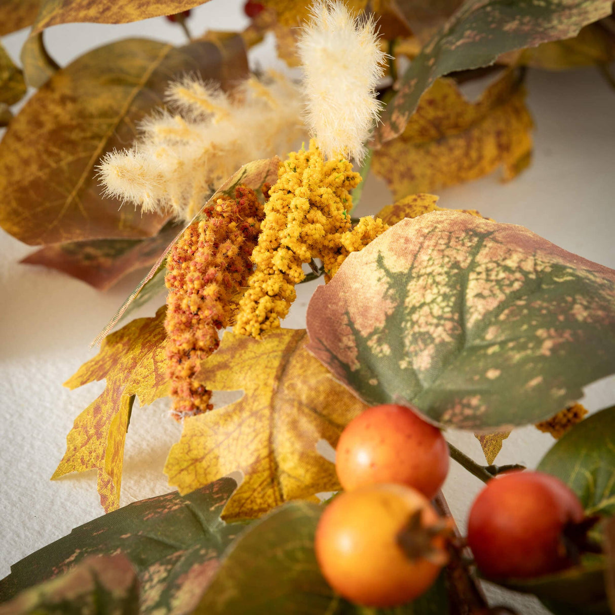 Fall Mixed Garland – 6′ Faux Autumn Foliage Garland with Leaves & Berries