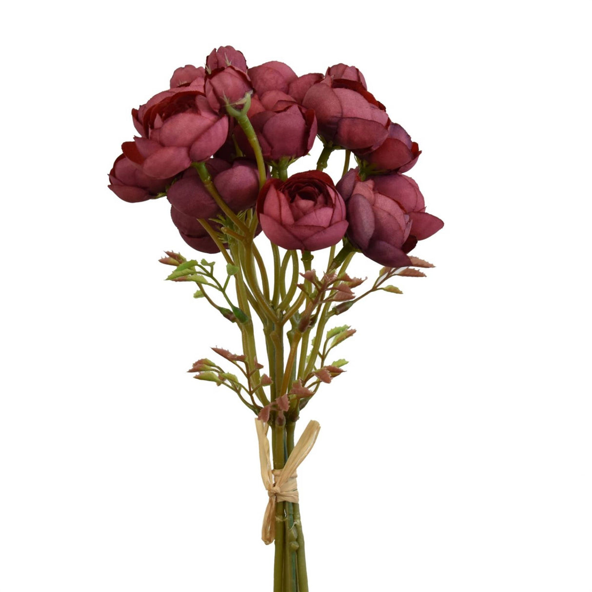 12″ Mini French Ranunculus Bundle – Aged Wine Faux Florals (Set of 5 Stems)