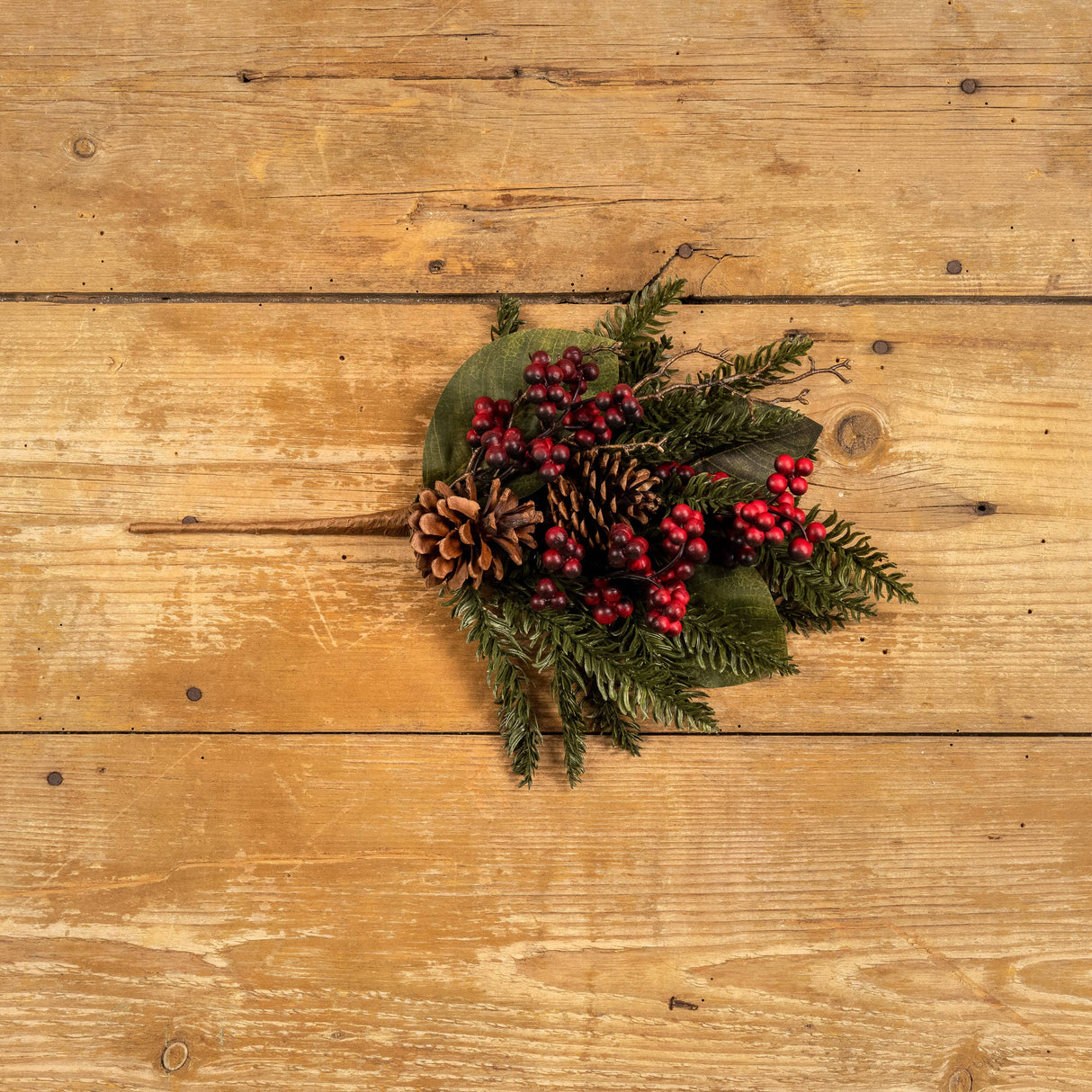 Cedar & Magnolia Leaf with Red Berry Pick – Faux Holiday Stem for Seasonal & Everyday Décor