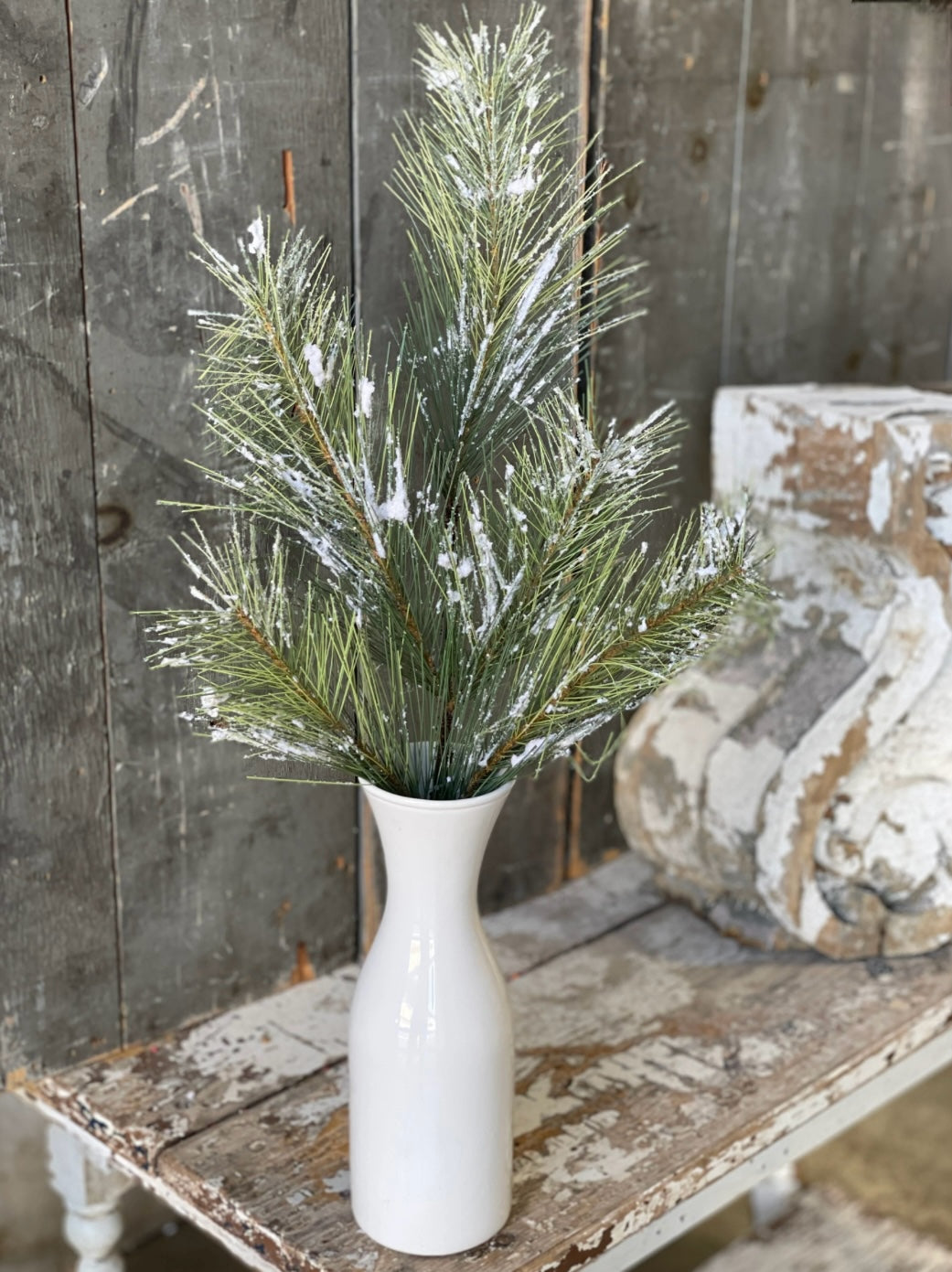 Snowy Fir Spray – 24″ Flocked Faux Winter Greenery Vintage & Lancaster Collection