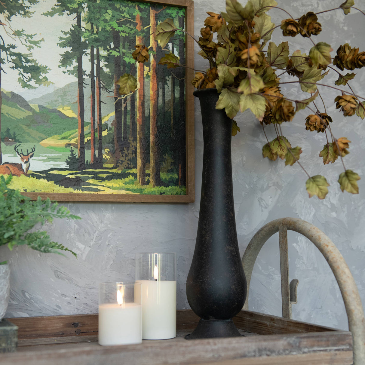 Black Metal Pedestal Vase – Antiqued Bud Vase for Farmhouse, Classic & Modern Décor