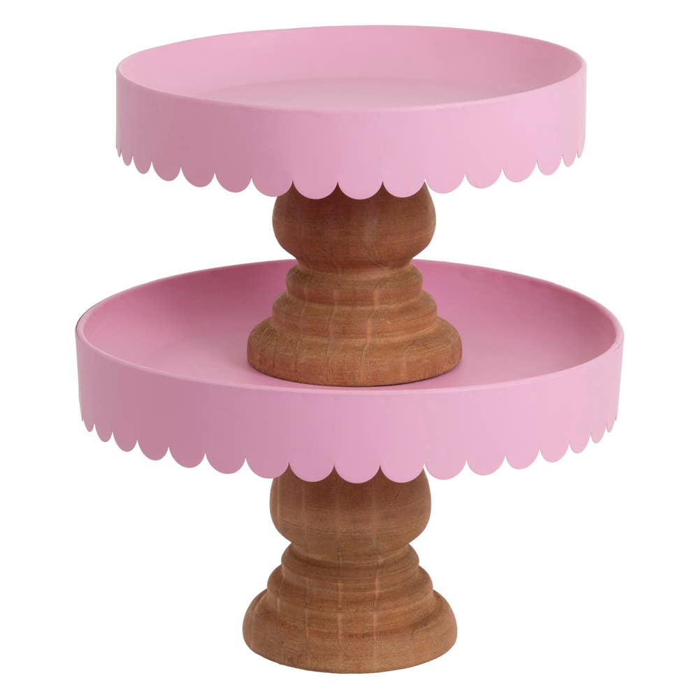 Scalloped Metal & Wood Decor Stands – Set of 2