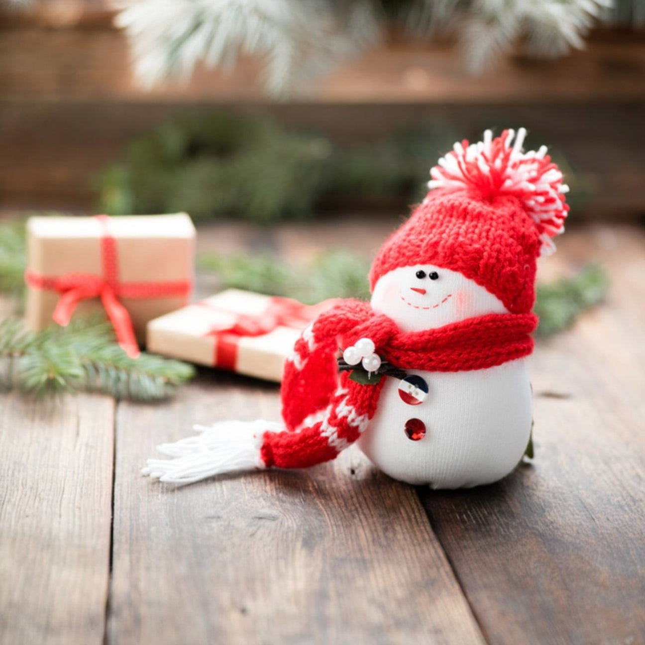 Whimsical Snowman with gifts 