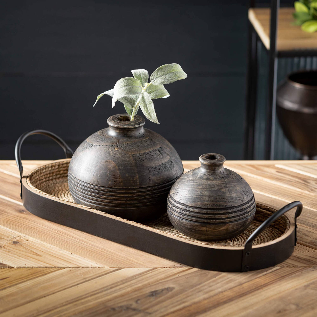 Oblong Wood & Seagrass Tray