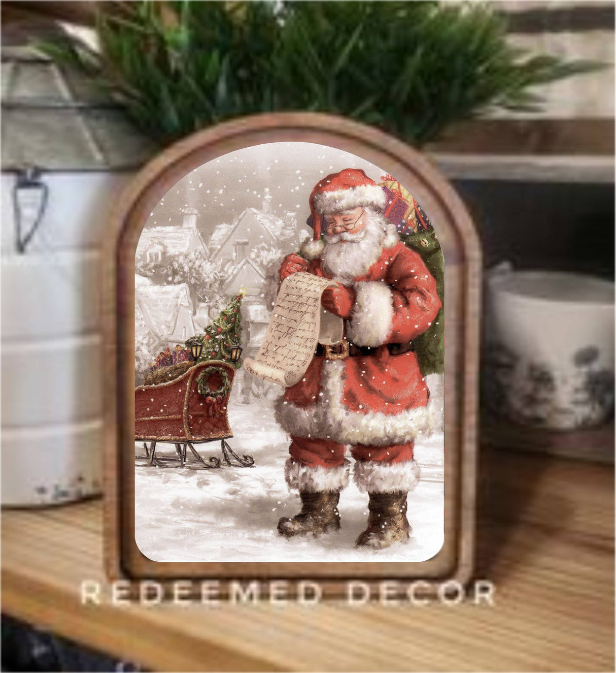 Santa’s List – 6” x 8” Arched Christmas Framed Art