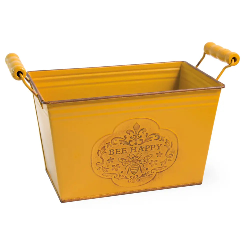 Bee Happy Rectangular Handled Tin – Mustard Yellow