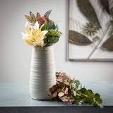 Ivory Glossed Vase – Crackled Ivory Ceramic with Subtle Ribbed Texture