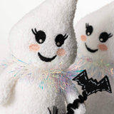 Festive Plush Ghost Pair – Halloween Figurines with Iridescent Accents & Weighted Bottoms
