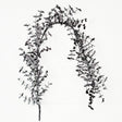 A slim black eucalyptus garland with delicate leaves and subtle glitter displayed against a white background.