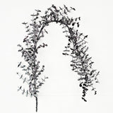 A slim black eucalyptus garland with delicate leaves and subtle glitter displayed against a white background.
