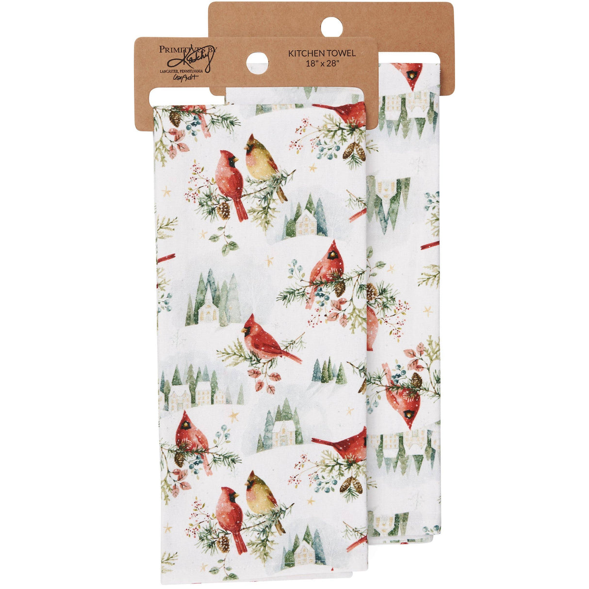 Winter Cardinals Watercolor Kitchen Towel – 18" x 28"
