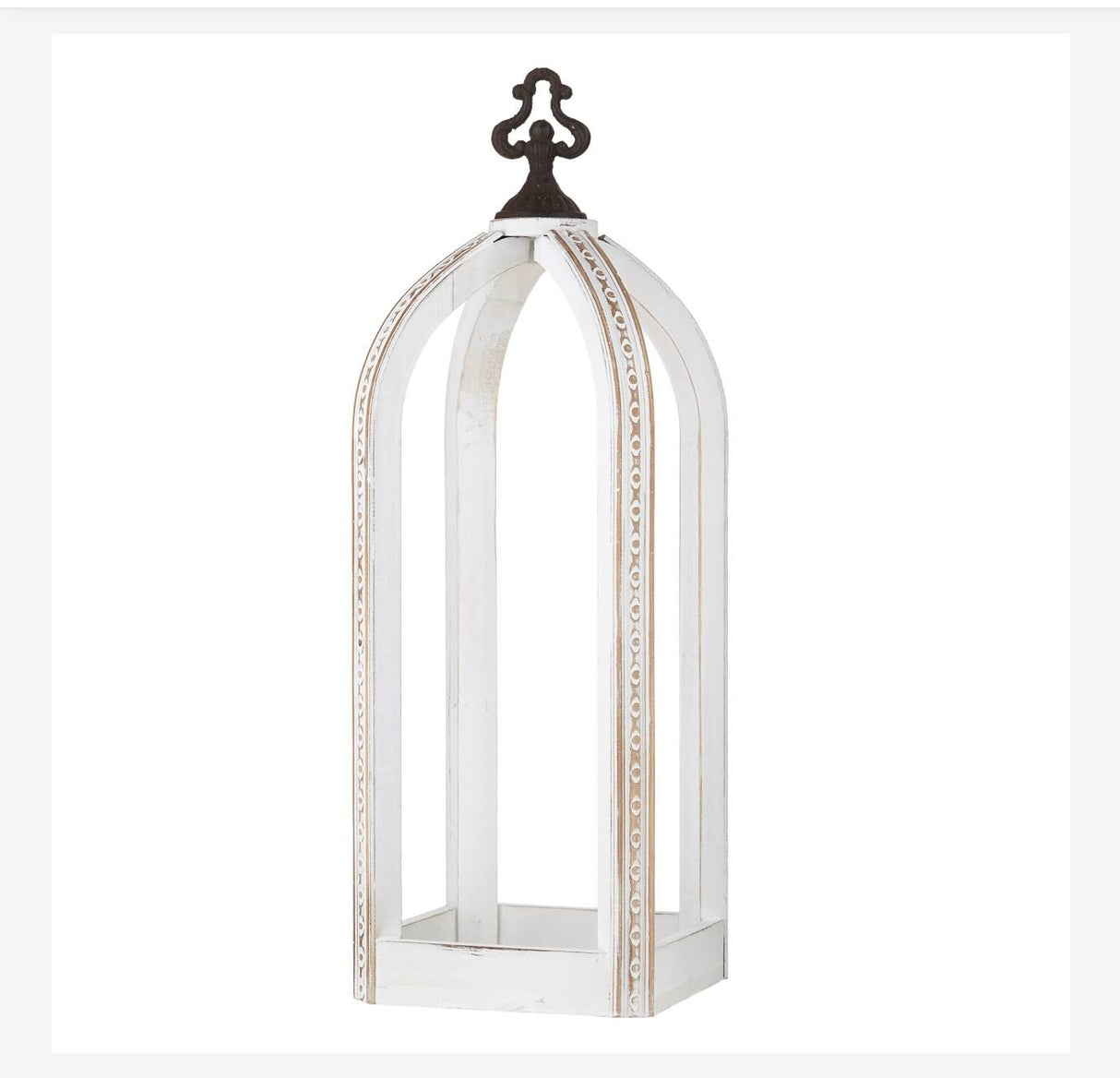 Antiqued White Open Lantern with Gold Trim – 21"