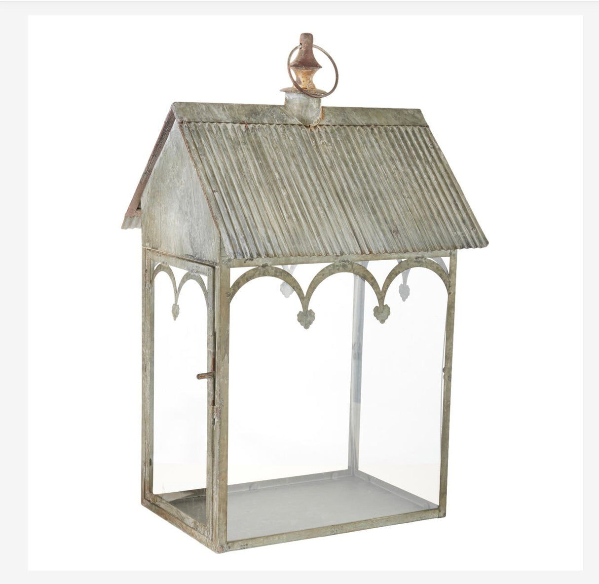 Antiqued Corrugated Roof Lantern with Brass Finial