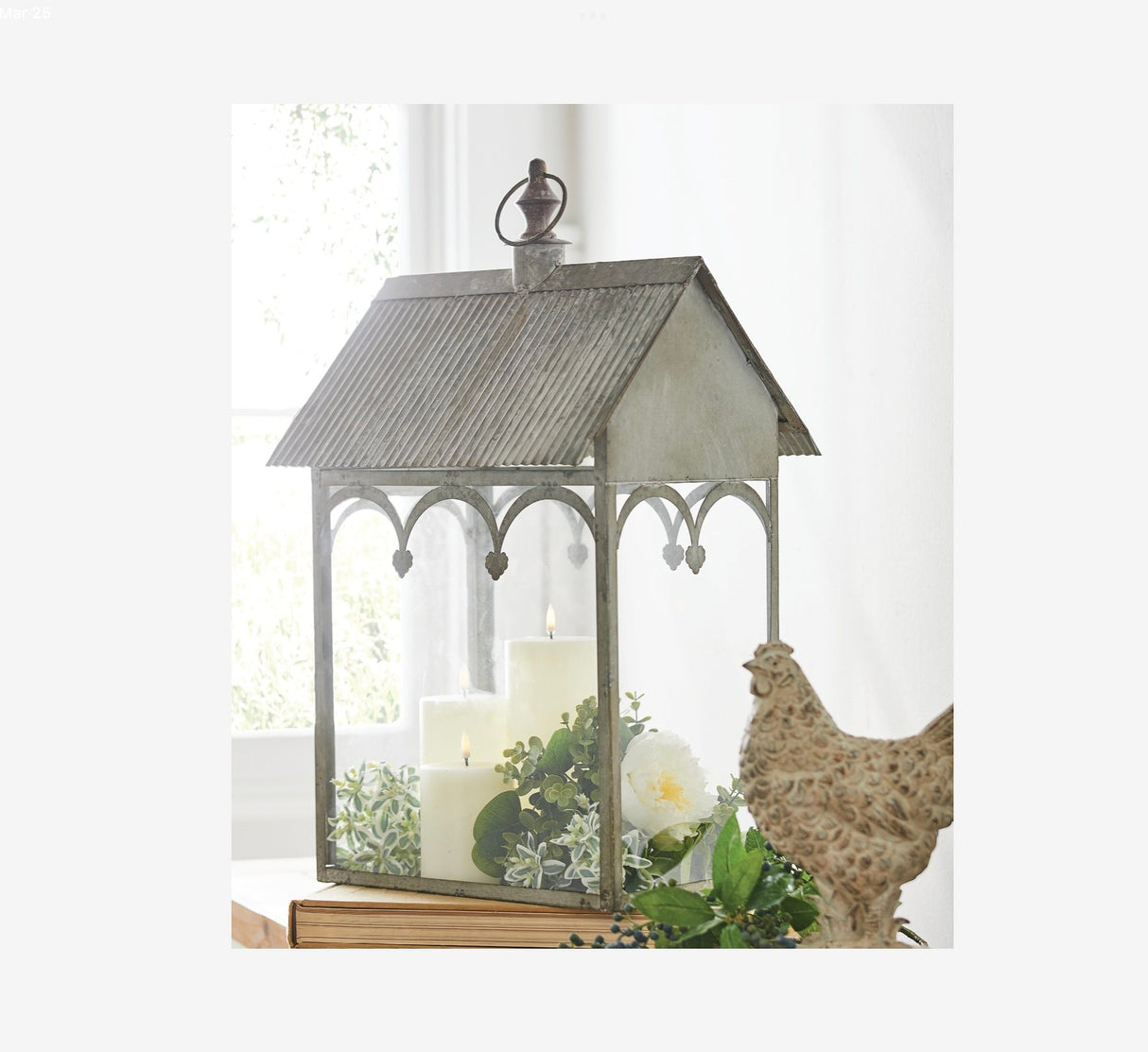 Antiqued Corrugated Roof Lantern with Brass Finial