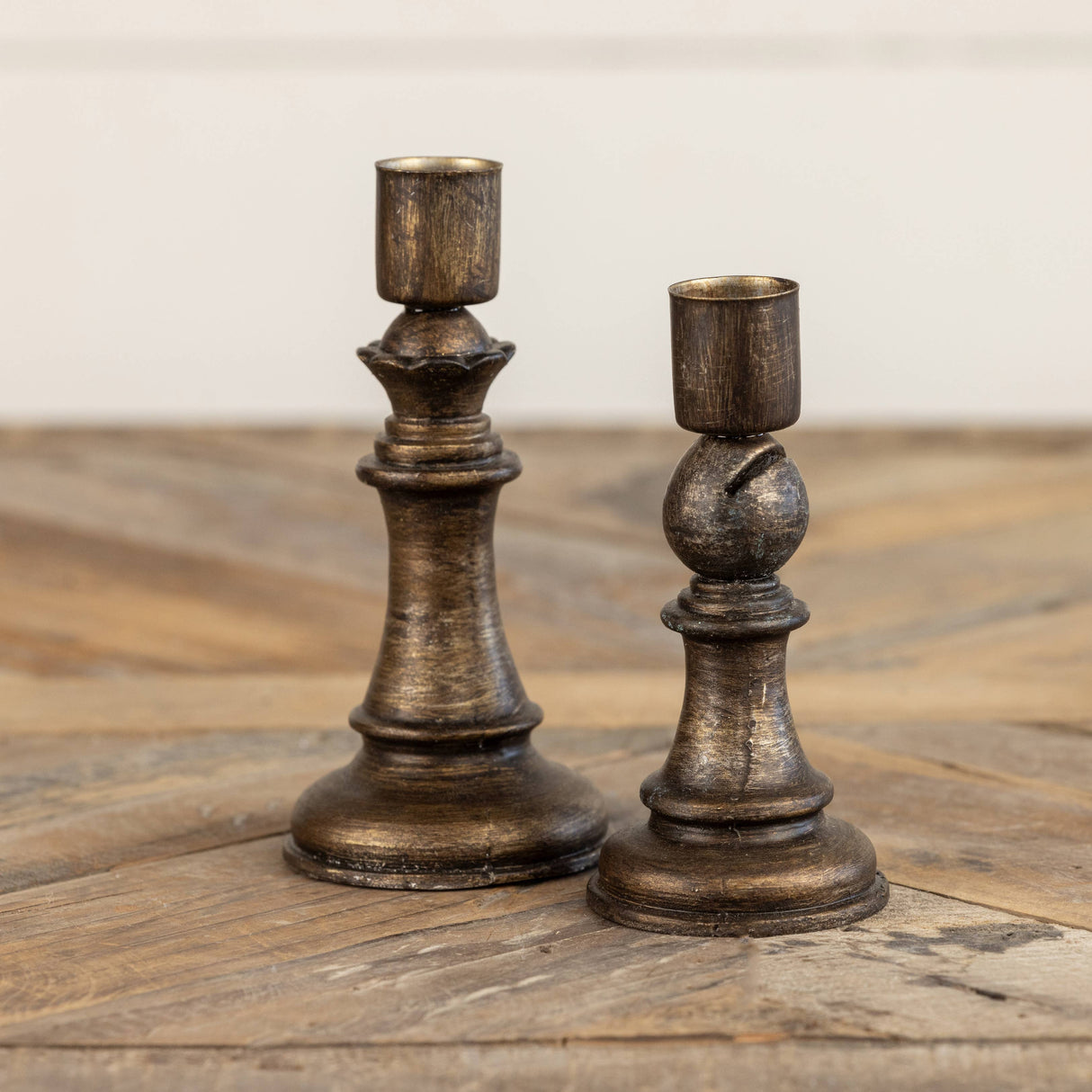 Bishop Taper Candlestick – 5″ Rubbed Bronze Holder with Chess-Inspired Silhouette