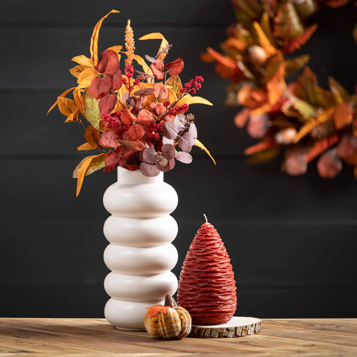 Fall Leaf & Seed Pick – Autumn Faux Stem in Sunset Hues (21″)