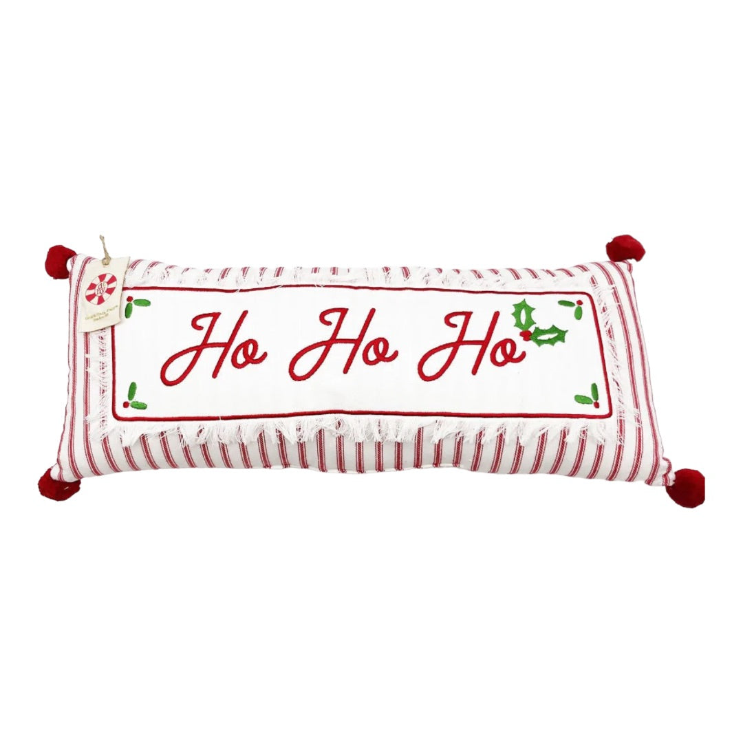 HOHOHO Red & White Stripe Christmas Lumbar Pillow – 23" x 10"