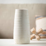 Ivory Glossed Vase – Crackled Ivory Ceramic with Subtle Ribbed Texture