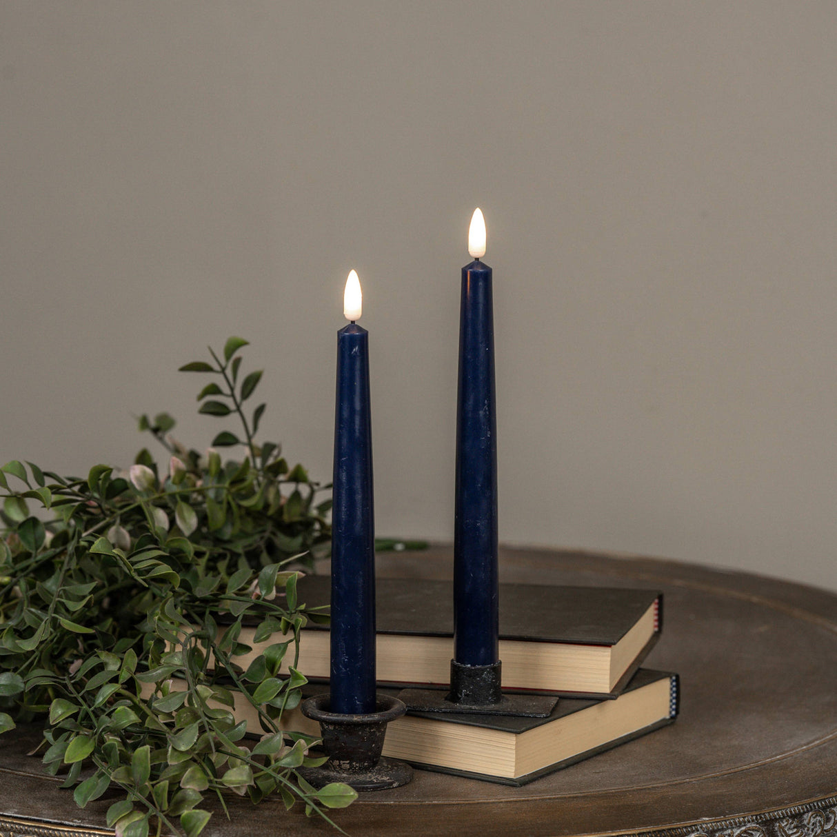 Navy 3D Flame Taper Candle Set – 9.5" (Set of 2)