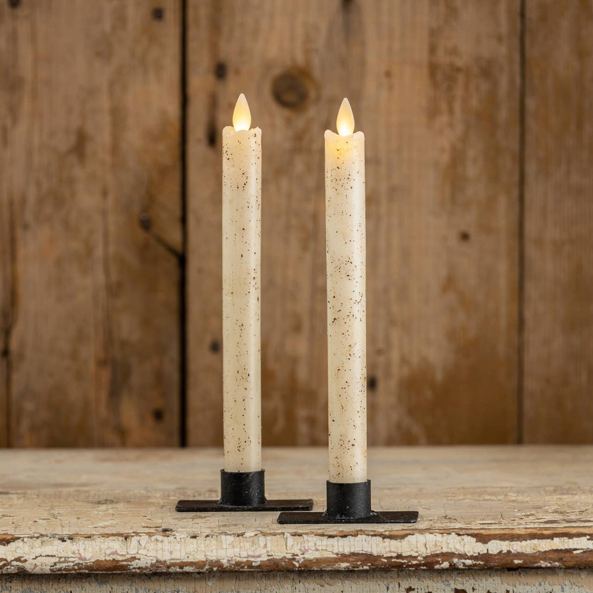 Holiday Gold Speckled Moving Flame Taper Candle Set