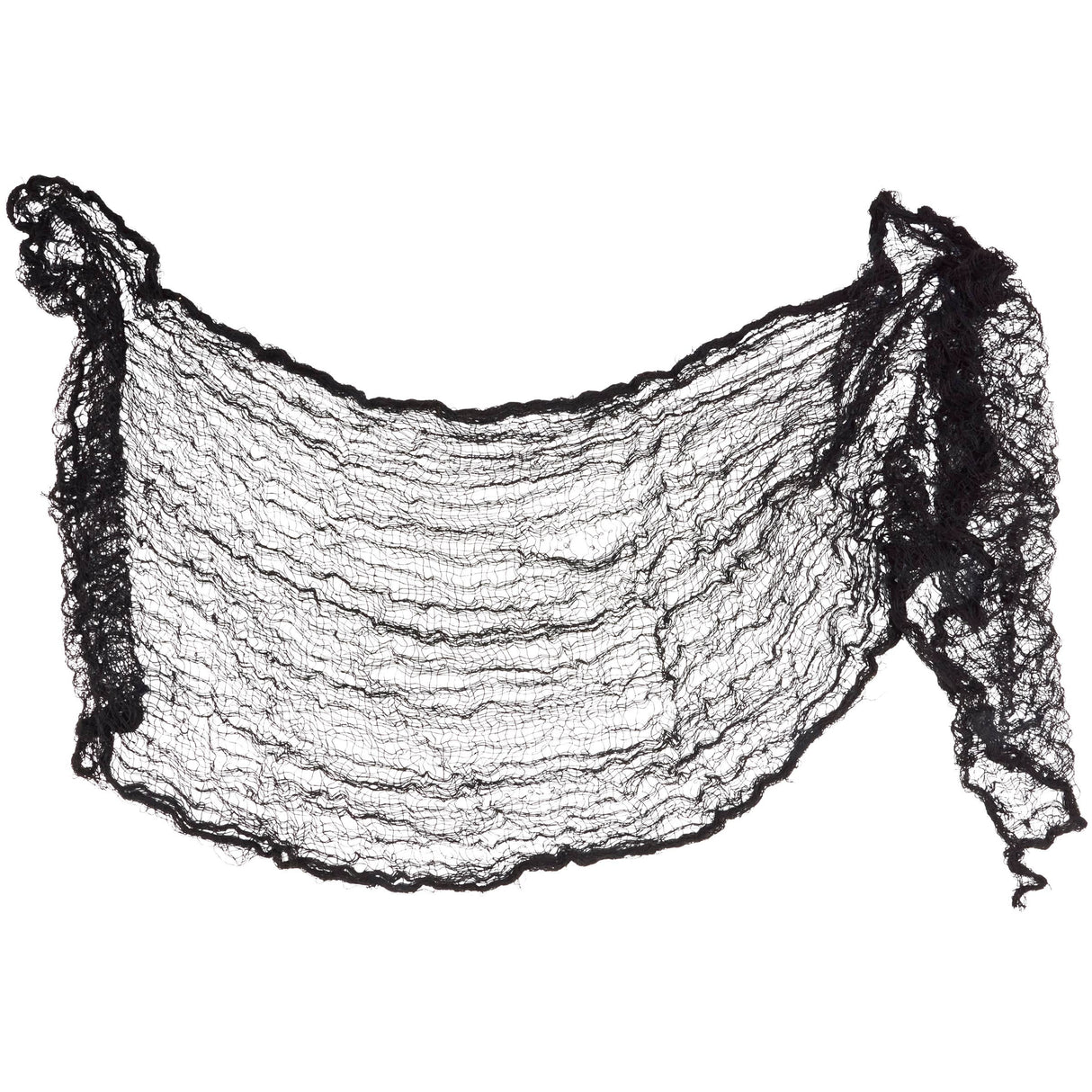 Black gauze cloth draped in a loose, textured shape, ideal for spooky Halloween decorating.