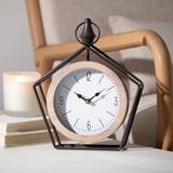 Metal Pentagon Desk Clock – Floating Timepiece with Light Wood Bezel