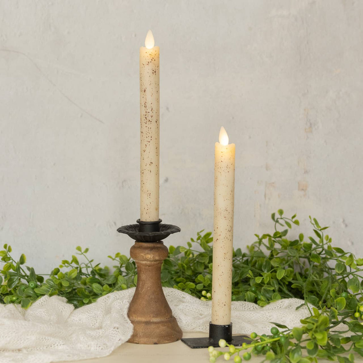 Holiday Gold Speckled Moving Flame Taper Candle Set