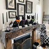 Black Cat Tabletop Décor – Resin Woven‑Rattan Look with Bow (Halloween & Fall Decor)