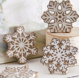 White Iced Snowflake Ornament Set – Resin, Set of 4
