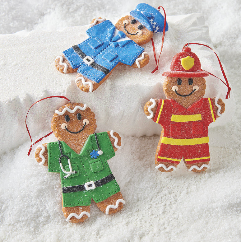 RAZ Gingerbread First Responder Ornament – Faux Cookie Hero (5.25")