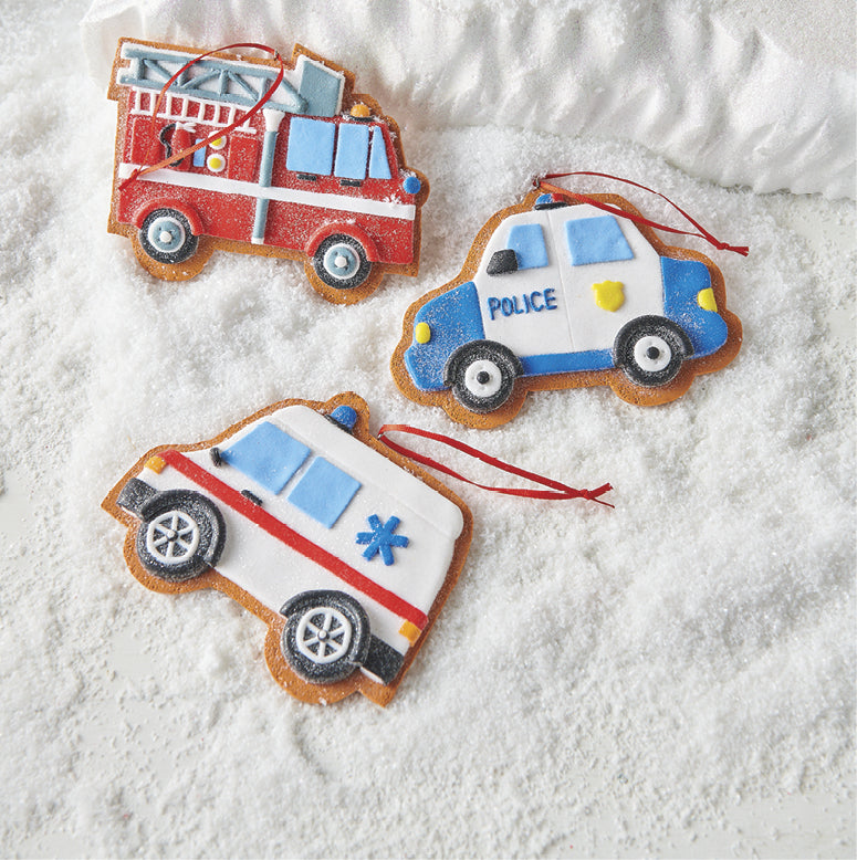 RAZ Gingerbread Emergency Vehicle Ornament – Faux Cookie First Responder (5")