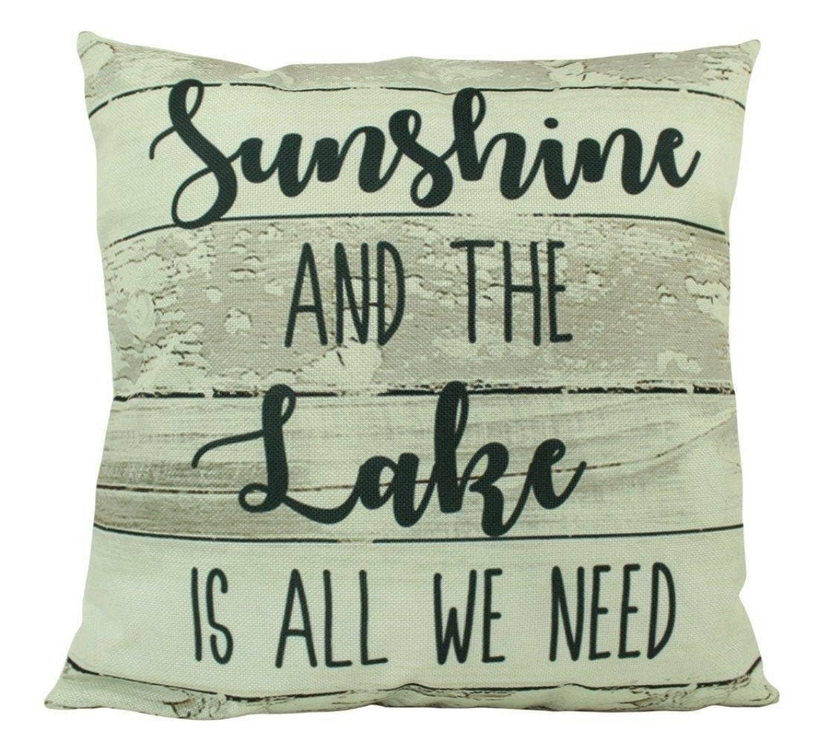 “Sunshine and the Lake” Cabin Throw Pillow – 12" x 12"
