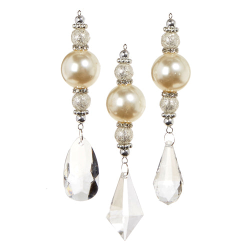 Crystal Pearl Drop Ornaments Set of 3