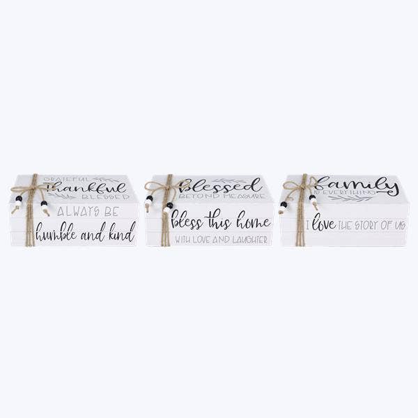 Wood Book-Shaped Tabletop Signs – “Thankful,” “Blessed,” or “Family”