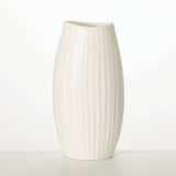 Textured White Ribbed Vase – Matte Ceramic Accent with Sculptural Detail