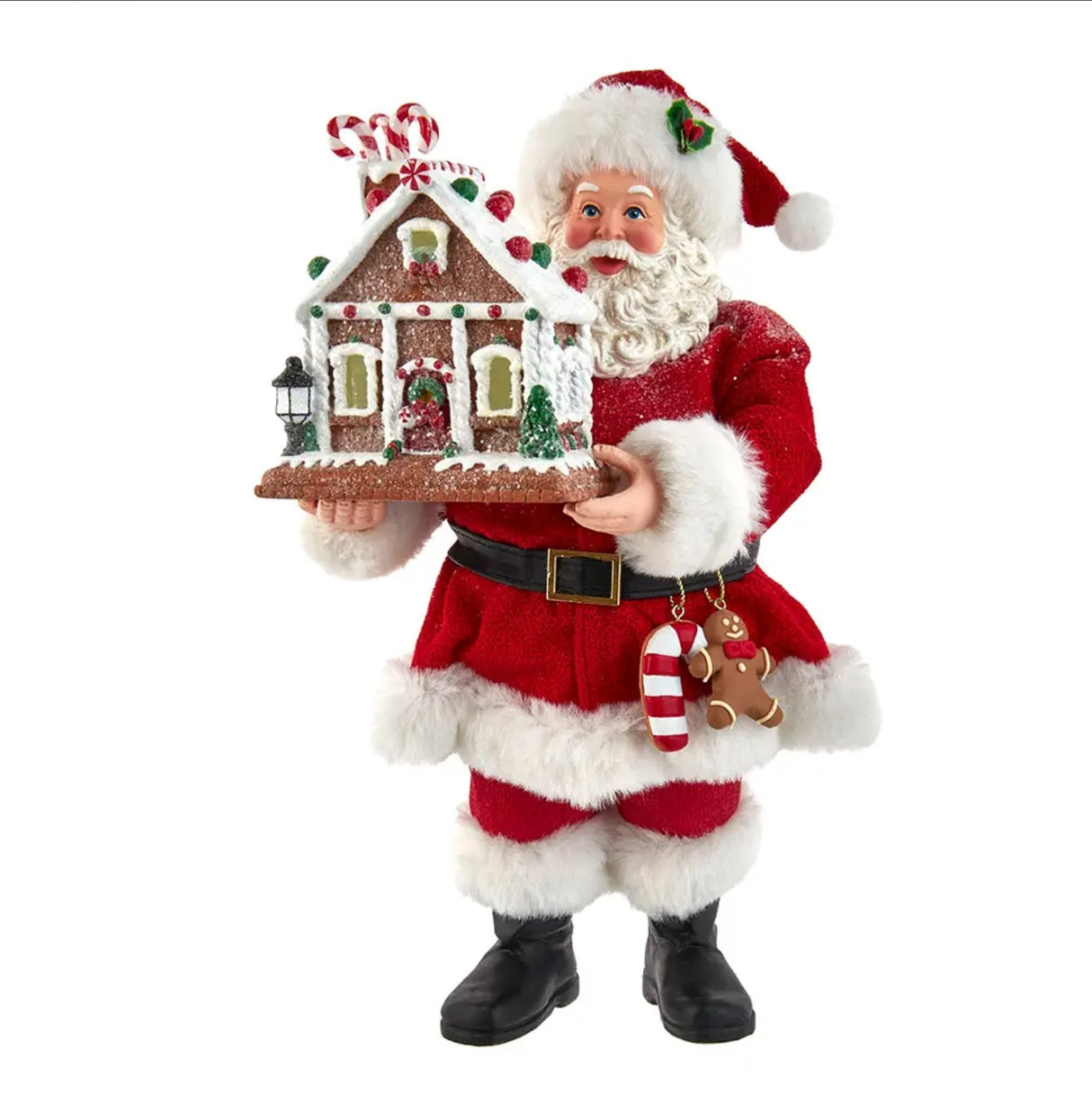 Kurt Adler Fabriché Collector Edition Santa – 12" with Lighted Gingerbread House