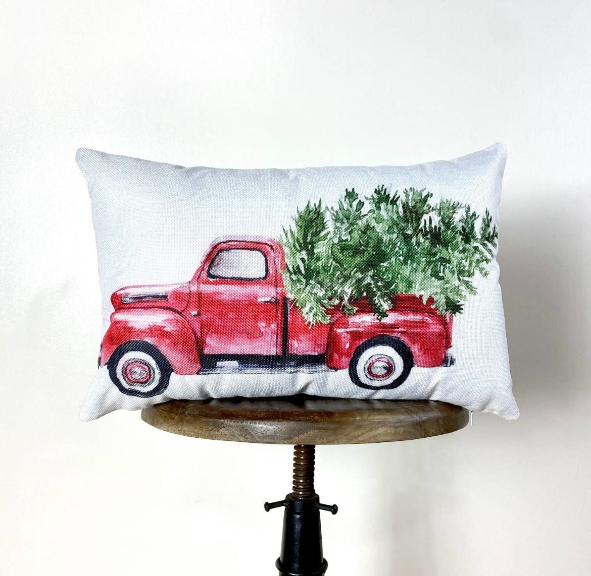 Old Red Truck with Tree Pillow Cover – 18" x 12"