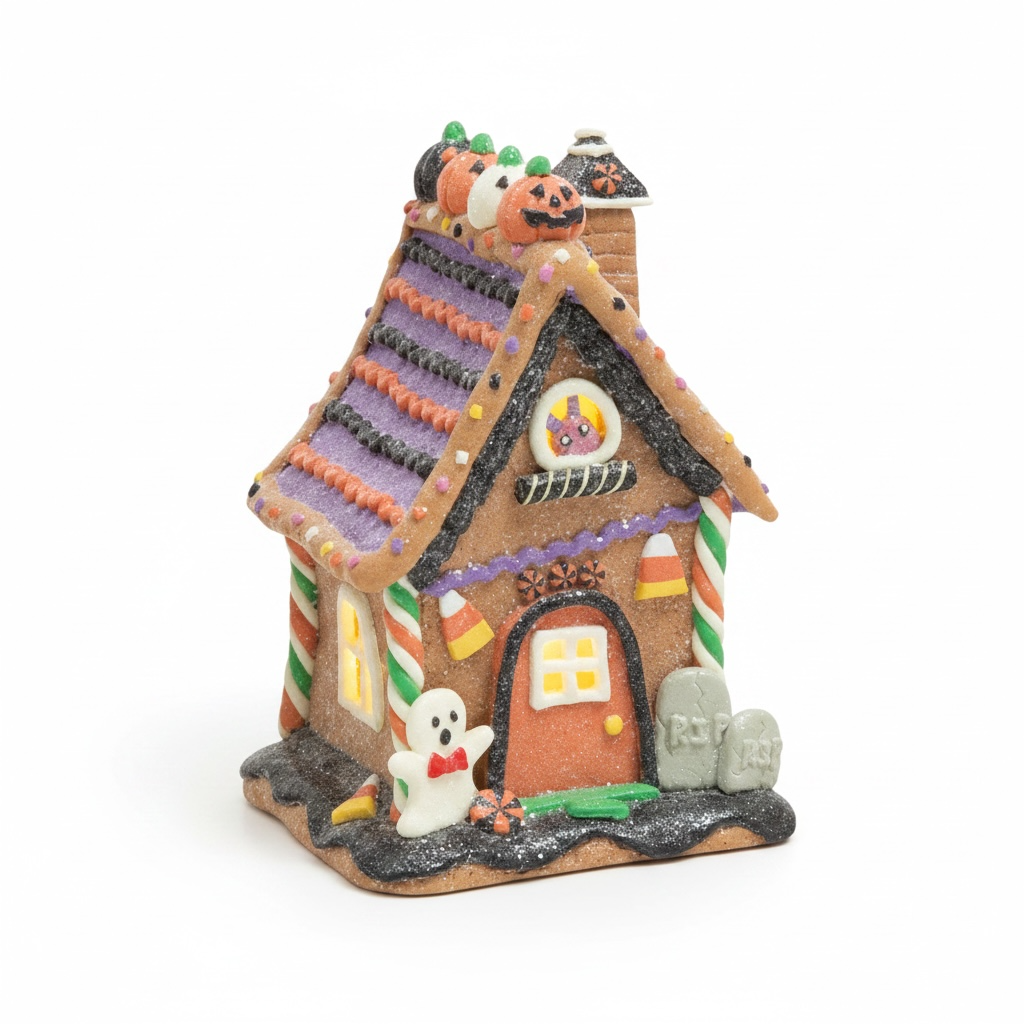 Lighted Halloween Gingerbread Houses – 7.5" (Three Styles Available)