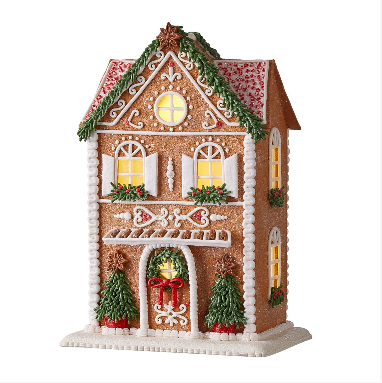 13" Lighted Gingerbread House with Rosemary Trees
