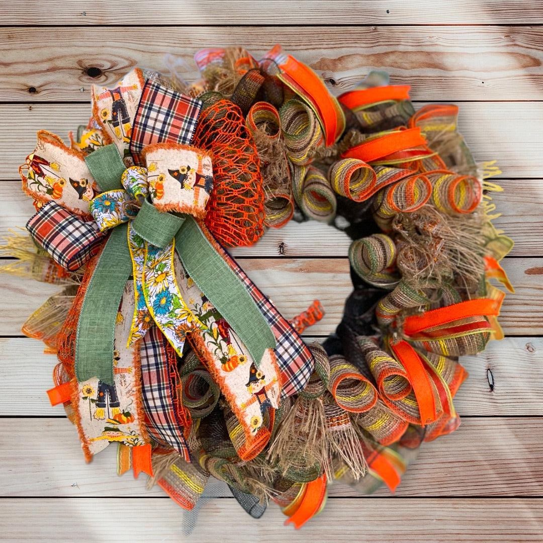 Harvest Scarecrow Bow Wreath