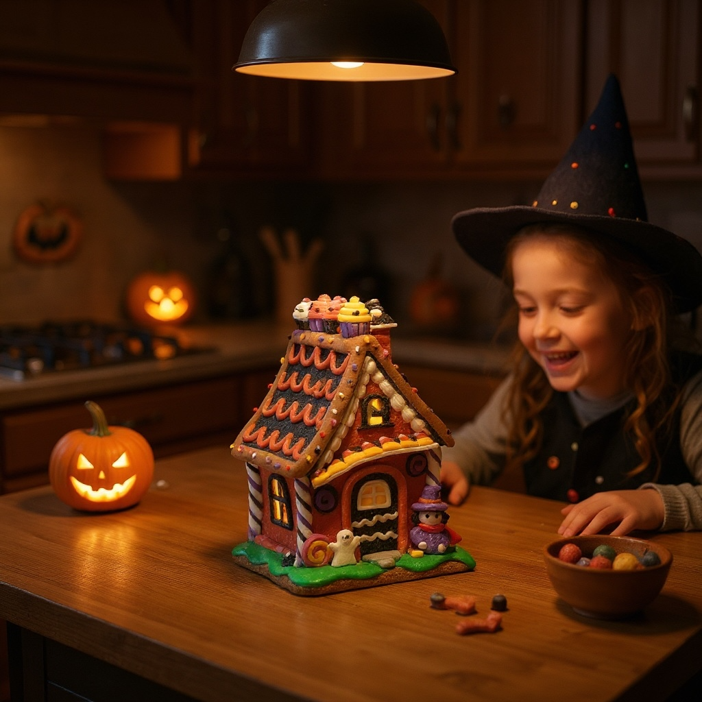 Lighted Halloween Gingerbread Houses – 7.5" (Three Styles Available)